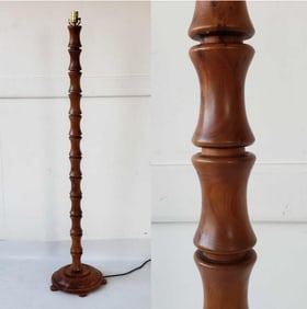 HANDMADE TURNED WOOD STYLIZED BAMBOO MOTIF FLOOR LAMP
