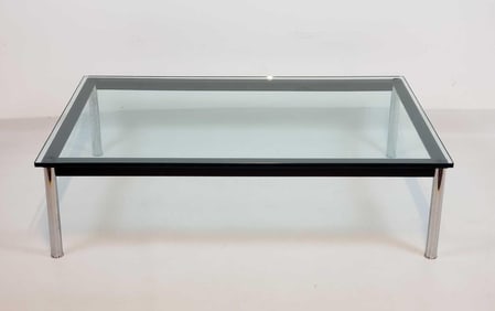 CORBU STYLE CHROME AND STEEL GLASS TOP COFFEE TABLE
