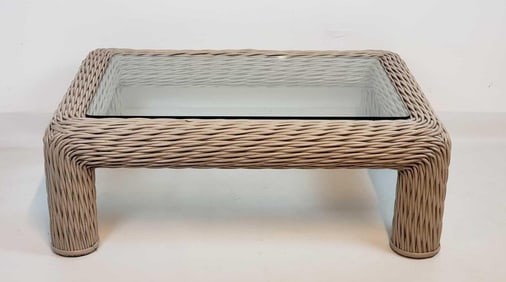 TWISTED RATTAN GLASS TOP COFFEE TABLE