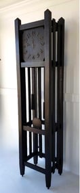 MISSION ART AND CRAFTS STYLE OAK WEIGHT DRIVEN TALL CASE CLOCK (STRIKES ON THE HOUR AND HALF HOUR)