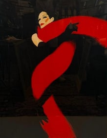 IMPRESSIVE WALL-SIZED RENE GRUAU 'LA FEMME EN NOIR' COLOR LITHOGRAPH SIGNED AND NUMBERED 118/300