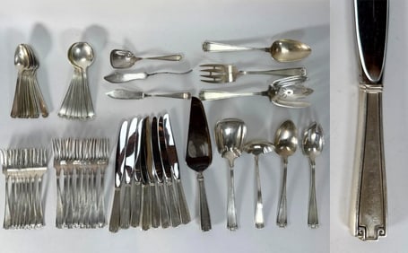 GORHAM ETRUSCAN STERLING FLATWARE SERVICE FOR 8 WITH SERVING SPOONS AND FORKS