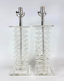STACKED LUCITE LAMP PAIR