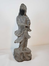 LARGE VINTAGE CARVED GRANITE STATUE OF GUANYIN
