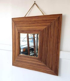 EXCEPTIONAL VINTAGE SPLIT REED FRAMED BEVELED MIRROR