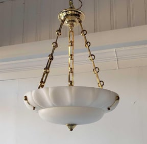 ALABASTER AND BRASS BOWL FIXTURE
