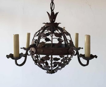 ITALIAN TOLE LEAF AND FLOWER MOTIF FOUR LITE CHANDELIER