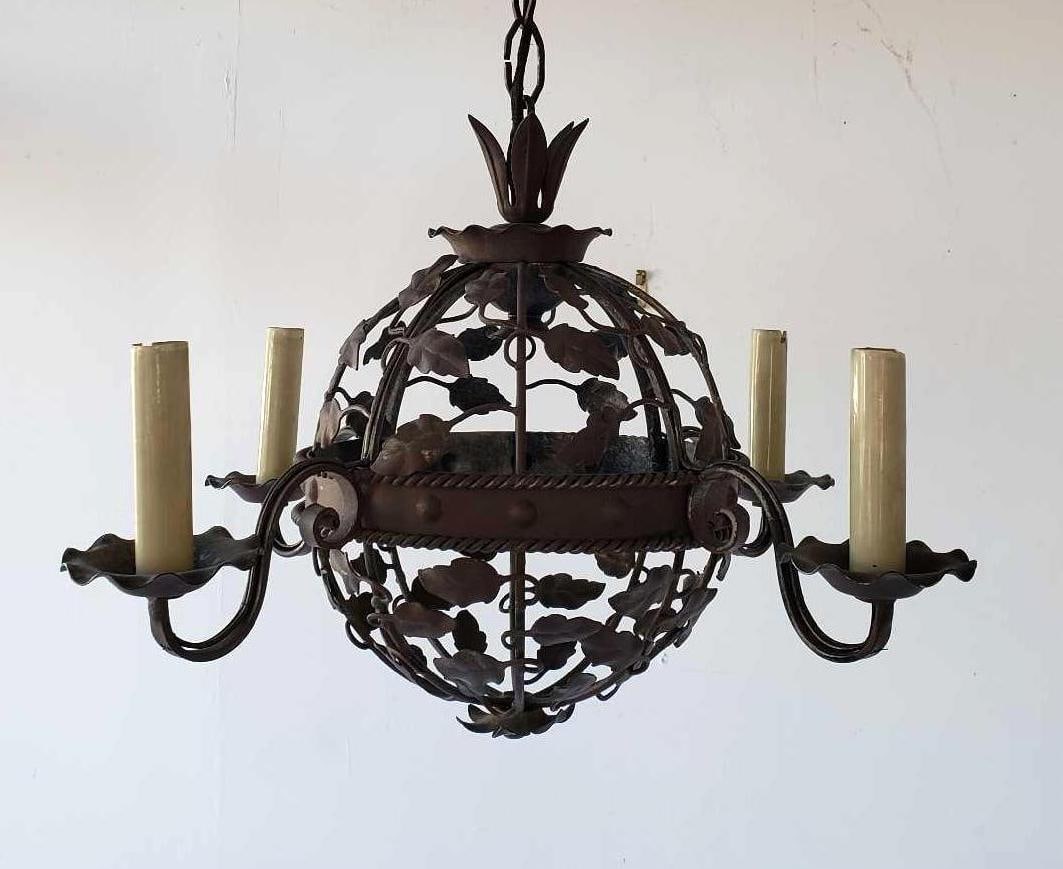 ITALIAN TOLE LEAF AND FLOWER MOTIF FOUR LITE CHANDELIER (1 of 13)