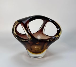 SEGUSO SOMMERSO BASKET MURANO GLASS VASE