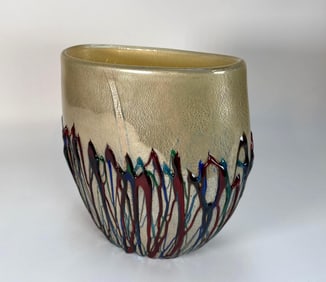 SIGNED MURANO AVENTURINE ART DRIP GLASS VASE