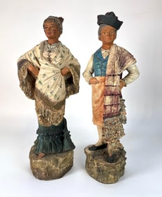 PAIR OF ANTIQUE GOLDSCHEIDER FIGURINES 12 INCHES