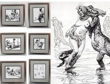 HEINRICH KLEY HANDSOMELY FRAMED PRINTS LOT OF 7 | NUDES | EQUESTRIAN |WHIMSICAL