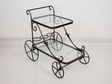 VINTAGE WROUGHT IRON TWO TIER BAR CART