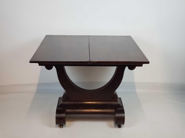 EMPIRE STYLE LYRE BASE MAHOGANY FOLDOVER TABLE CONSOLE