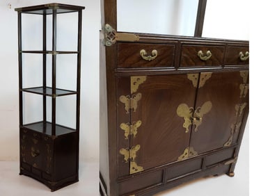 BRASS MOUNTED KOREAN FOUR TIER ETERGERE WITH RARE BUTTERFLY HINGES