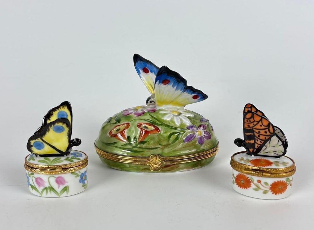 LOT OF THREE LIMOGES PORCELAIN BUTTERFLY TRINKET BOXES (1 of 9)