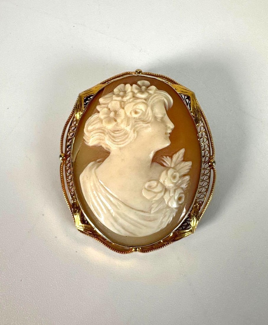 ANTIQUE 14K GOLD VICTORIAN SHELL CAMEO BROOCH (1 of 4)