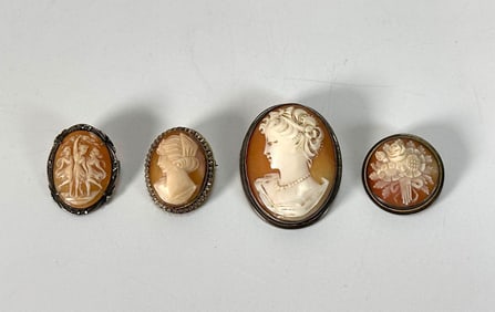 FOUR ANTIQUE CAMEO BROOCHES