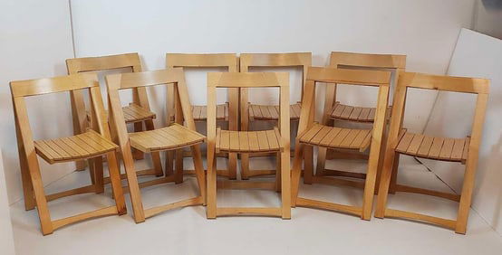 SET OF NINE MID CENTURY MODERN BEECH WOOD TRIESTE STYLE CHAIRS IN THE MANNER OF ALDO JACOBER