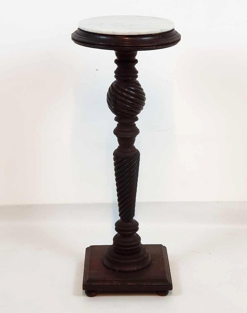 19TH CENTURY TURNED MAHOGANY MARBLE TOP PLANT STAND (1 of 9)