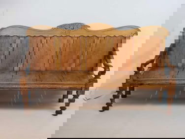 ANTIQUE SPANISH COLONIAL HAND CARVED WOOD HALL BENCH