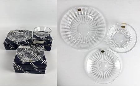 VAL SAINT LAMBERT BALMORAL CRYSTAL BOWL AND PLATE LOT 9 PIECES UNUSED