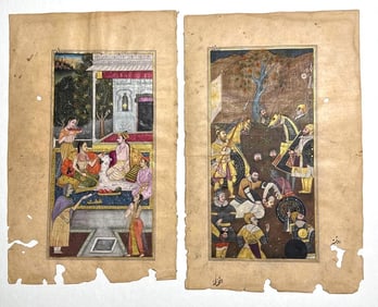 PAIR OF INDO-PERSIAN MUGHAL ILLUMINATED MANUSCRIPT PAGES / MINIATURE PAINTINGS (4 of 17)