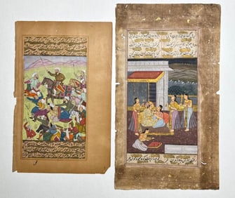 PAIR OF INDO-PERSIAN MUGHAL ILLUMINATED MANUSCRIPT PAGES / MINIATURE PAINTINGS (6 of 17)