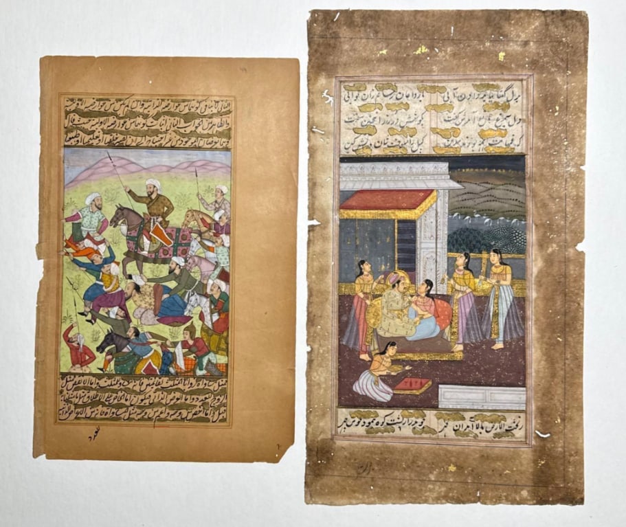 PAIR OF INDO-PERSIAN MUGHAL ILLUMINATED MANUSCRIPT PAGES / MINIATURE PAINTINGS (6 of 17) (1 of 6)