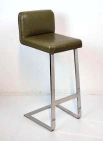 CUSTOM MID CENTURY MODERN MIES FOUR SEASONS STYLE LEATHER UPHOLSTERED CANTILEVERED BAR STOOL
