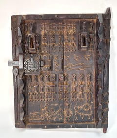 HAND CARVED AFRICAN DOGON TRIBE GRANARY DOOR WITH NOMMO FIGURES