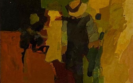 DANIEL JAY DICKERSON ABSTRACT PAINTING FIGURES ON PANEL