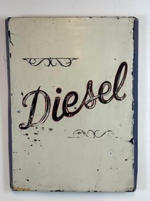 GIANT VINTAGE DIESEL PORCELAIN ENAMEL TRADE SIGN - 3 FOOT GAS STATION AUTOMOBILIA