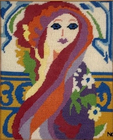 UNUSUAL NEEDLEPOINT PORTRAIT