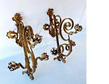PAIR OF ROCOCO STYLE BRONZE SCONCES