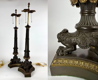 IMPRESSIVE PAIR OF BRONZE EMPIRE STYLE LAMPS