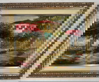 FRAMED OIL ON CANVAS SCENE OF MOORED GONDOLA IN VENICE SIGNED