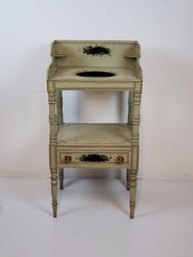 ANTIQUE PAINT DECORATED HITCHCOCK STYLE WASH STAND