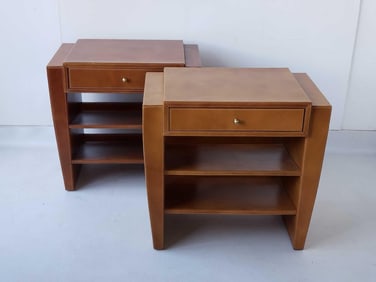 VINTAGE LEATHER WRAPPED ONE-DRAWER BEDSIDE TABLES (PAIR)