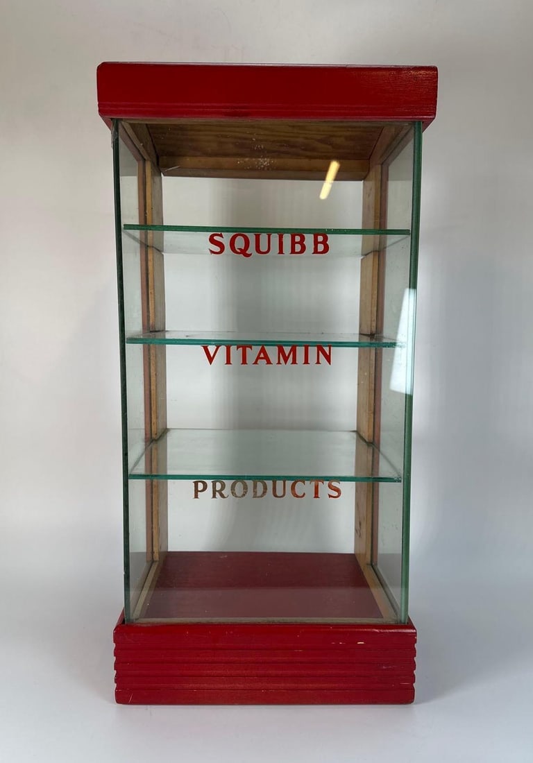 VINTAGE 1930S-1940S SQUIBB DRUG STORE ADVERTISING DISPLAY CASE W/ GLASS SHELVES (1 of 9)