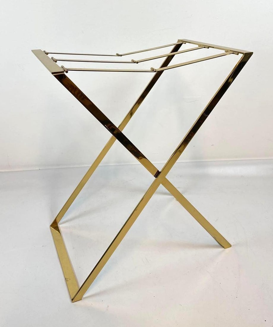 HOLLYWOOD REGENCY STYLE POLISHED BRASS X-BASE FOLDING SERVICE STAND (1 of 13)