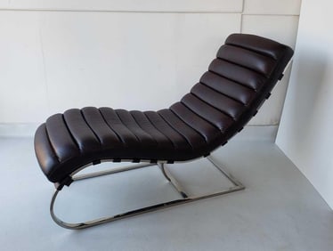 MIES VAN DER ROHE STYLE CHAISE LOUNGE - CHROME & VEGAN LEATHER - MCM BARCELONA STYLE