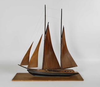 HANDCRAFTED VINTAGE WOOD SCHOONER MODEL "SINOP" - COLLECTOR'S MARITIME ART