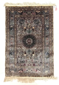 FINE HAND-KNOTTED SILK THREAD PERSIAN STYLE 3' X 2' ACCENT RUG