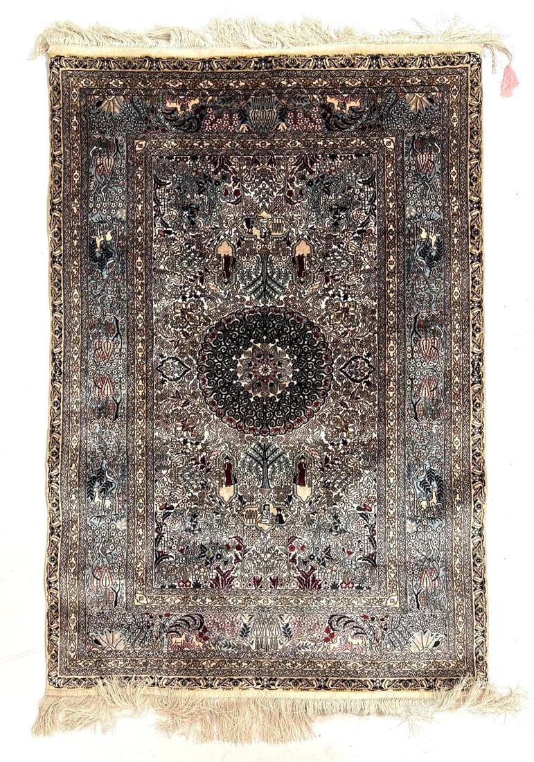 FINE HAND-KNOTTED SILK THREAD PERSIAN STYLE 3' X 2' ACCENT RUG (1 of 6)