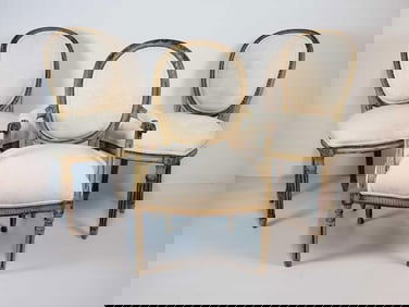 ANTIQUE FRENCH LOUIS XVI STYLE FAUTEUIL & PAIR OF CHAISES - SET OF 3