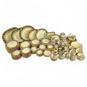 MASSIVE ADAMS ROYAL IVORY TITIAN WARE DINNER SERVICE SET, HAND-PAINTED FRUIT/FLORAL PATTERN,