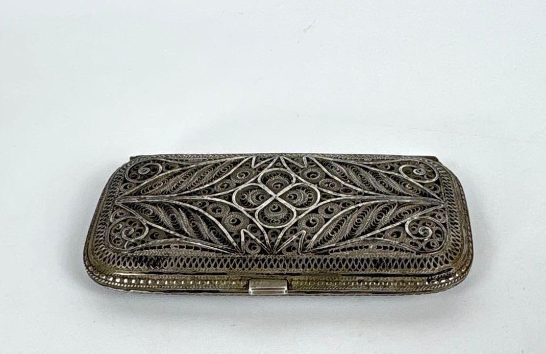 EXCEPTIONAL ANTIQUE HANDMADE SILVER FILIGREE CIGARETTE CASE / CARD HOLDER, MIDDLE EASTERN OR OTTOMAN (1 of 6)