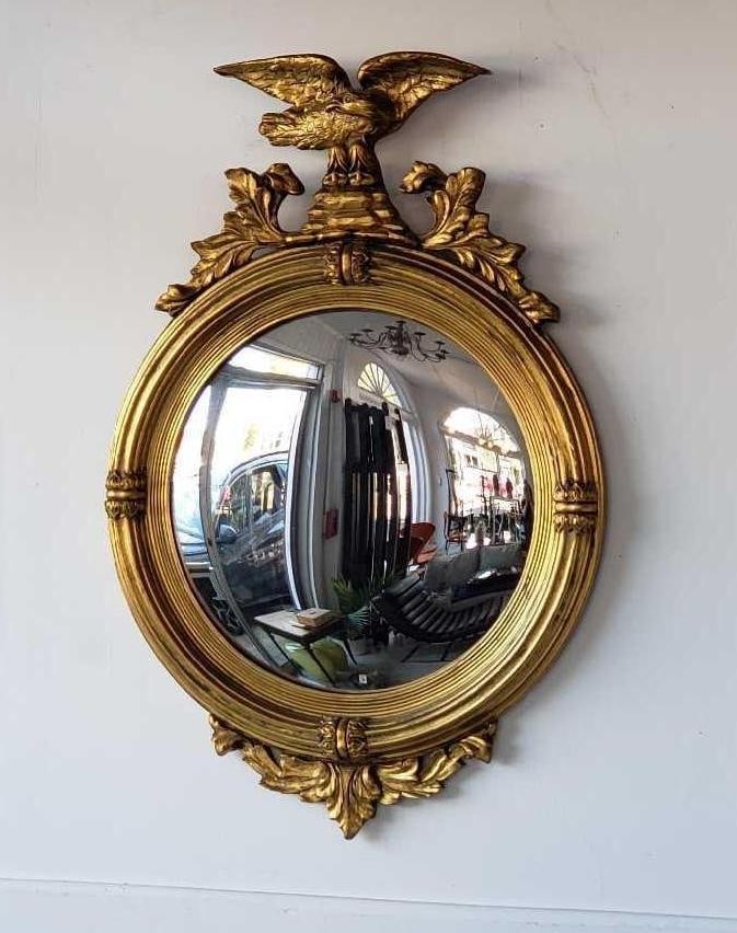 MONUMENTAL 19TH CENTURY FEDERAL/REGENCY GILTWOOD EAGLE CREST CONVEX BULLSEYE MIRROR (1 of 14)