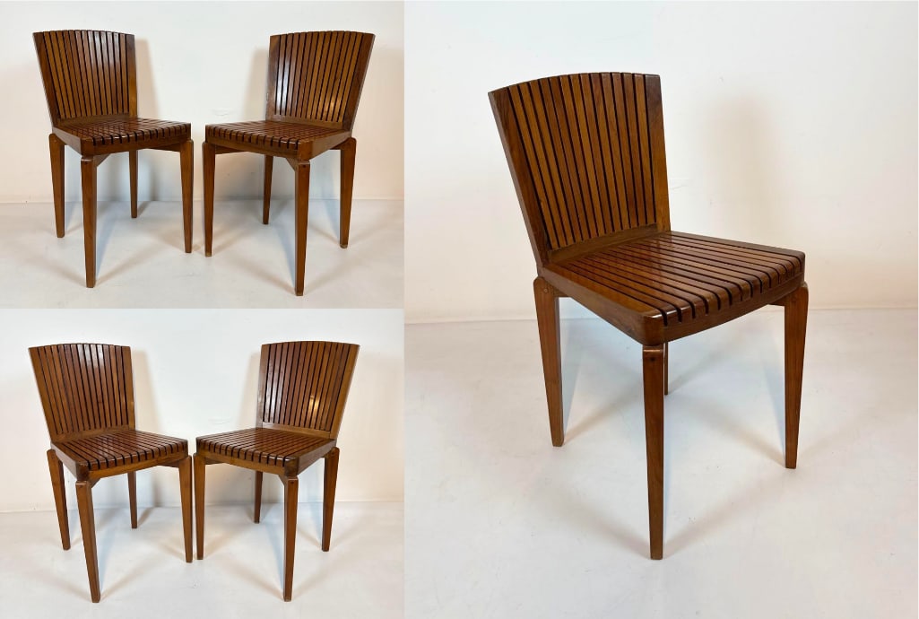 RARE CZECH MODERNIST WALNUT DINING CHAIRS | 1930S ART DECO SLAT BACK SET | VIENNA SECESSIONIST STYLE (1 of 18)